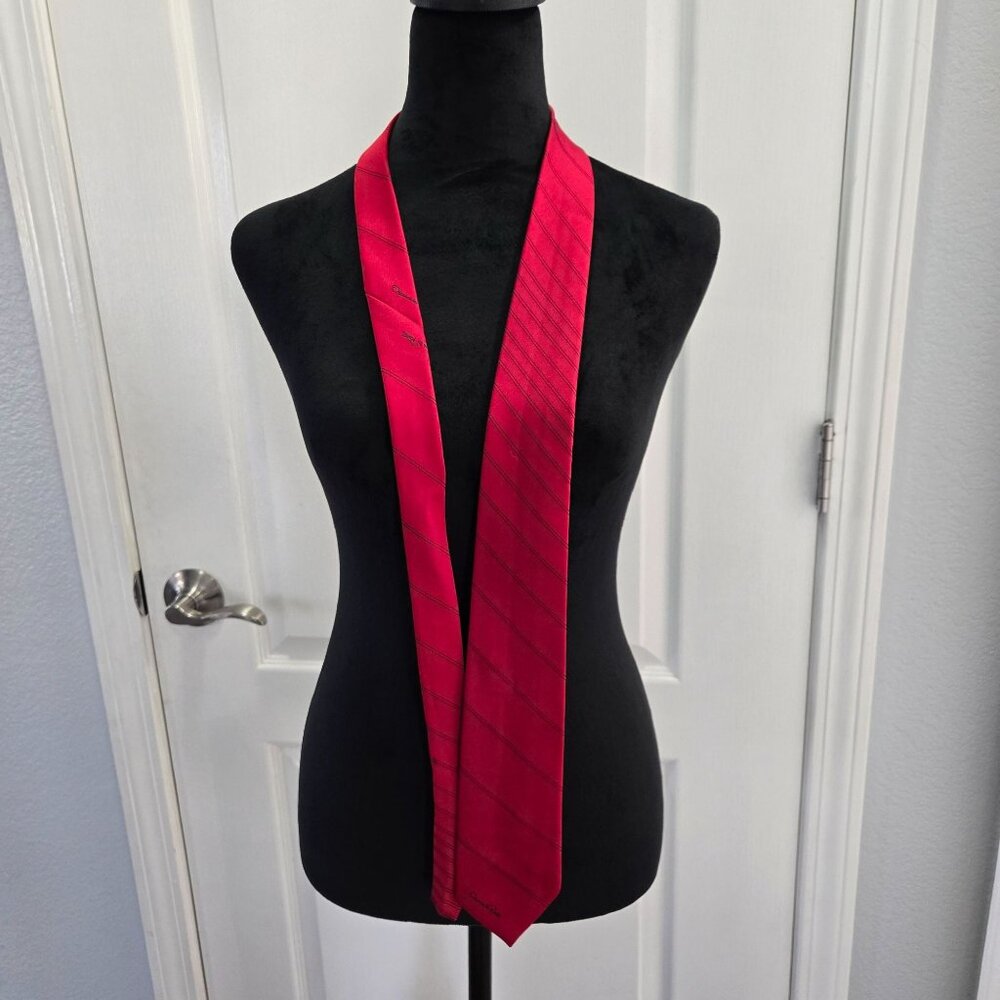 Oscar de la Renta Necktie. Red with narrow, diagonal black stripes.